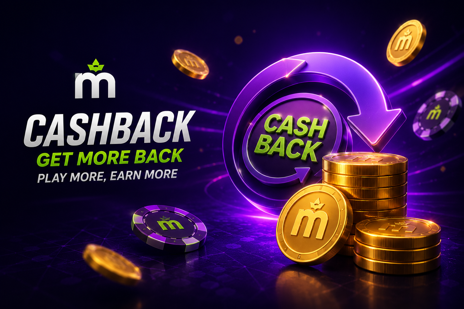 Illustration of a cashback percentage symbol and coins for MaxWin Casino
